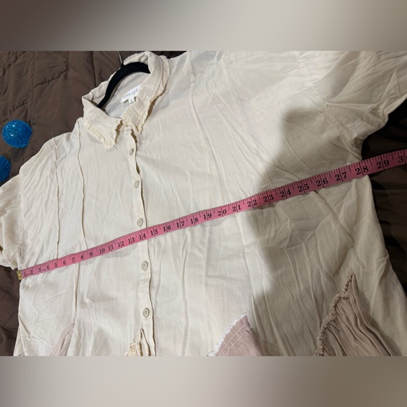 Oli & Hali Cream Button-Down Tunic with Tan Patchwork Hem - Picture 7 of 8